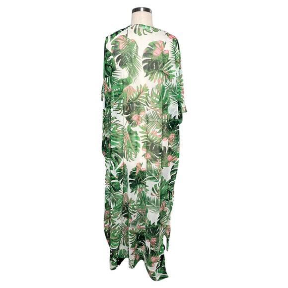 SANTE GRACE VETEMENTS Green Pink Tropical Sheer Mesh Knit Oversized Kaftan - Picture 4 of 7